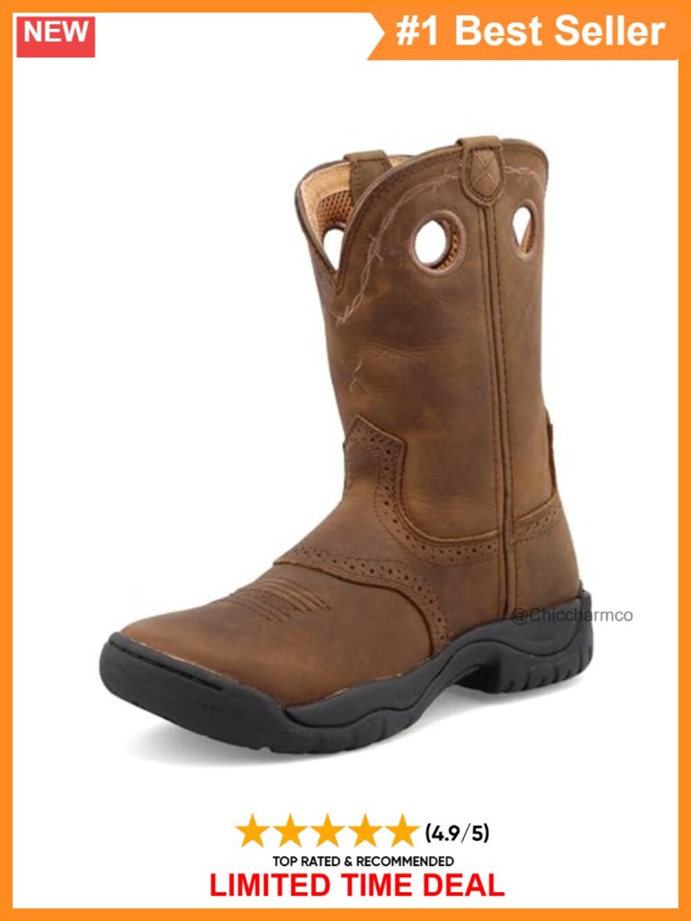 Twisted X Women's 9" Pull On Western Work Boot Leather Round Toe